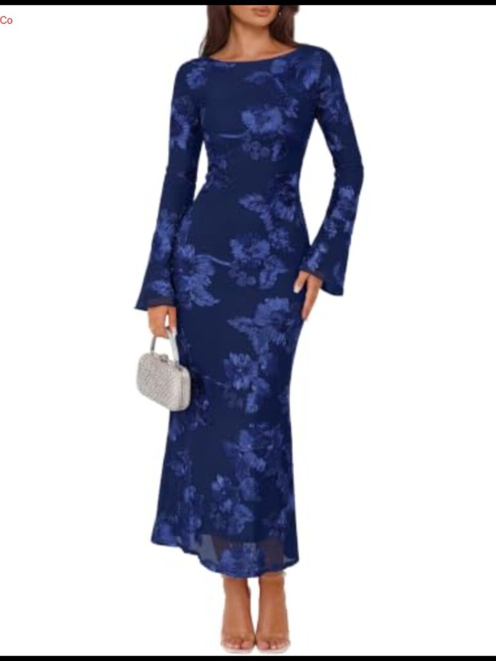 ZESICA Women's Double-Layered Mesh Midi Dress Long Sleeve Wedding Guest Cocktail